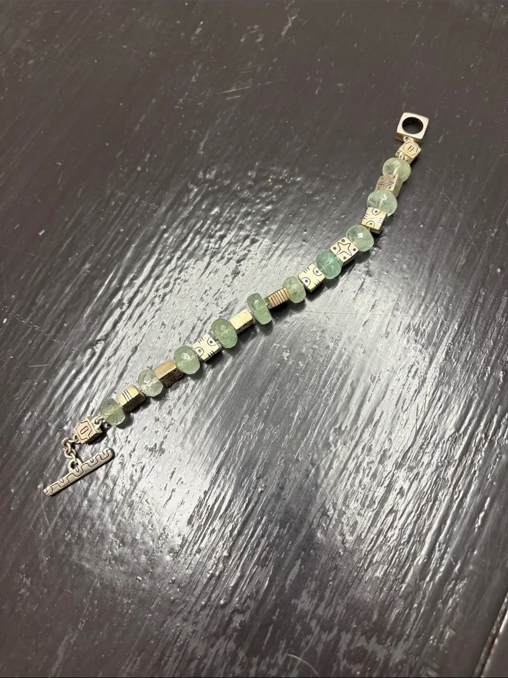 Lisa Jenks - 925 sterling and green gemstone bracelet 8”